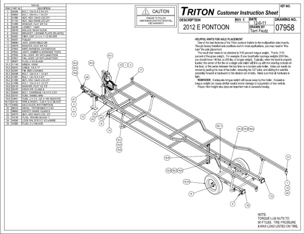 Triton 14652 E Series Cantilever Pontoon Trailer Axle